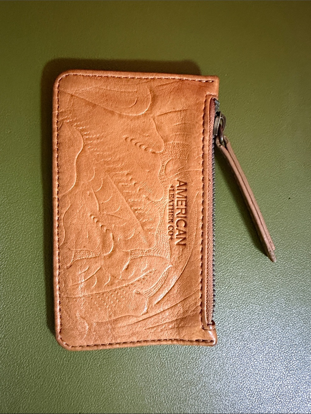 American Leather Company Tan Leather Zip Card Wallet